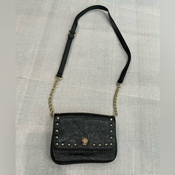 Guess Embossed Black Faux Leather Studded Crossbody Bag Jaguar - Picture 1 of 15